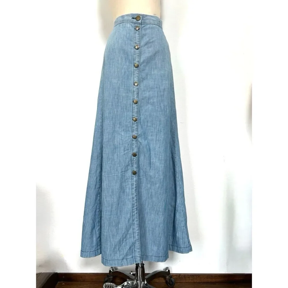 CURRENT ELLIOTT Women’s Size 27/0 Blue Chambray Button Pin Front Maxi Skirt